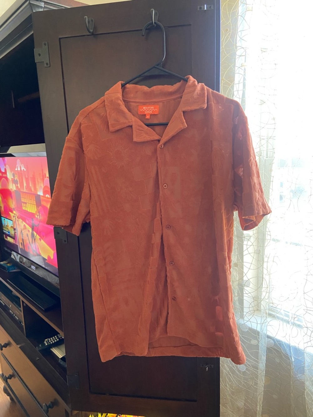 Negative Space Burnt Orange Short-Sleeve Button-Down Shirt